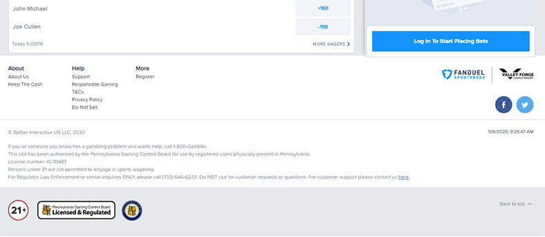 A website footer showing the licenses that a USA betting site has. 